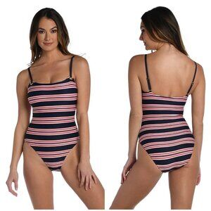 💕LA BLANCA💕 Lingerie One Piece Swimsuit ~ Sailor Stripe Print 10 NWT